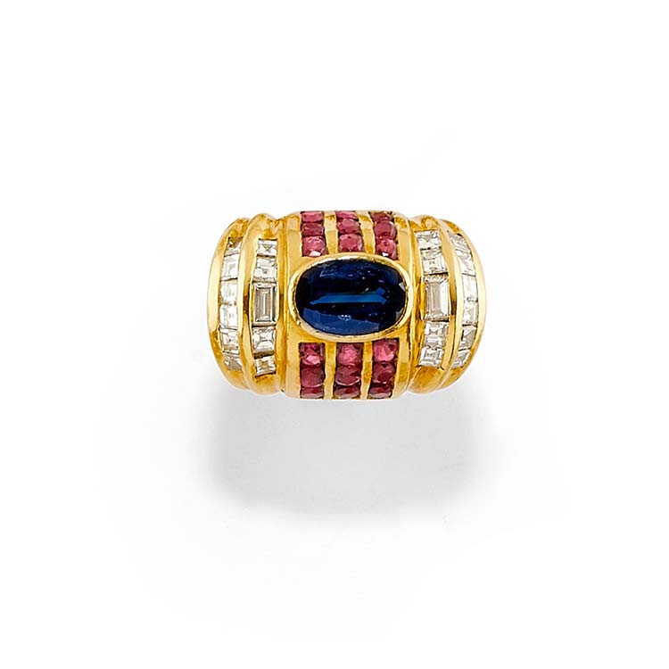 A 18K yellow gold, sapphire, ruby ... 