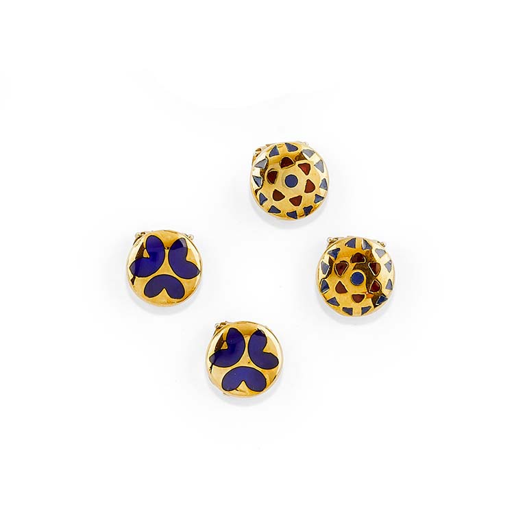 Four 18K yellow gold and enamel ... 