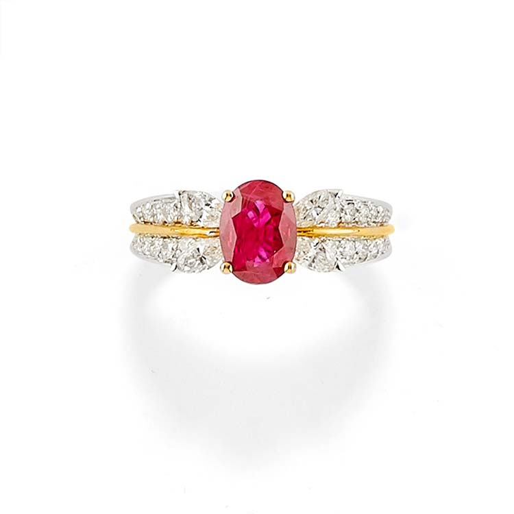 A 18K two-color gold, ruby and ... 