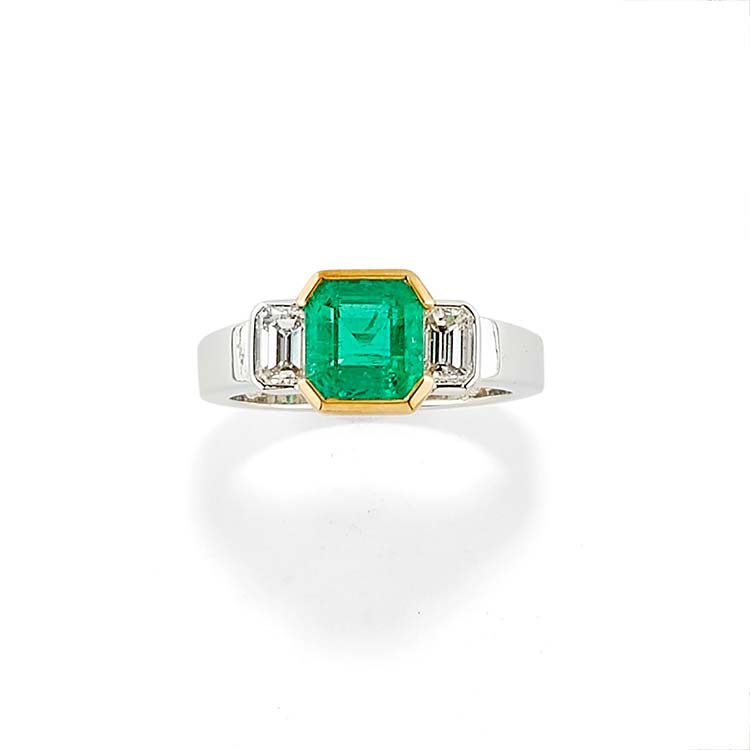 A 18K white gold, emerald and ... 