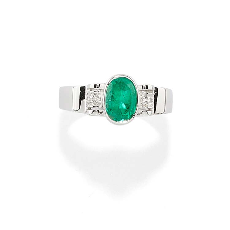 A 18K white gold, emerald and ... 