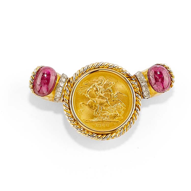 A 18K two-color gold, ruby, ... 