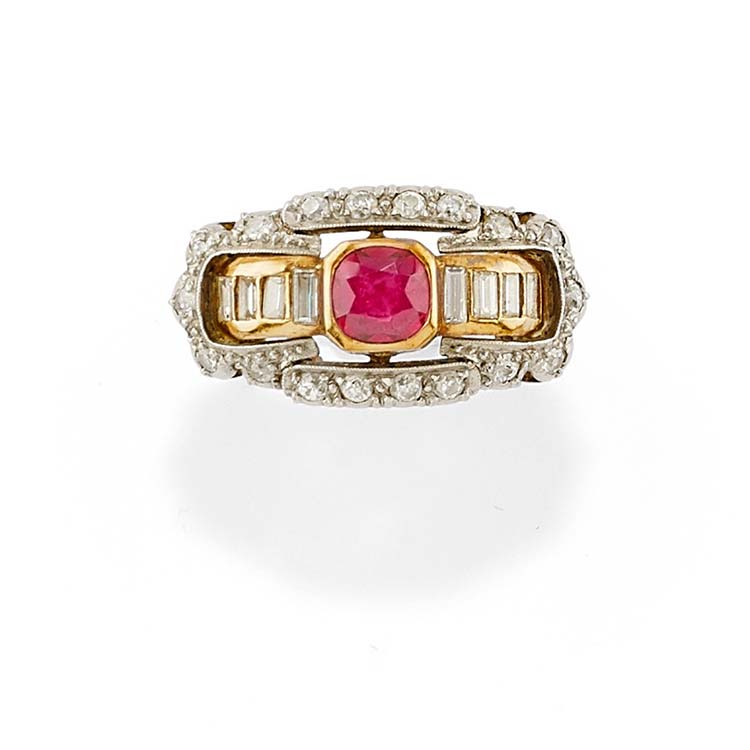 A silver, 18K yellow gold, ruby ... 