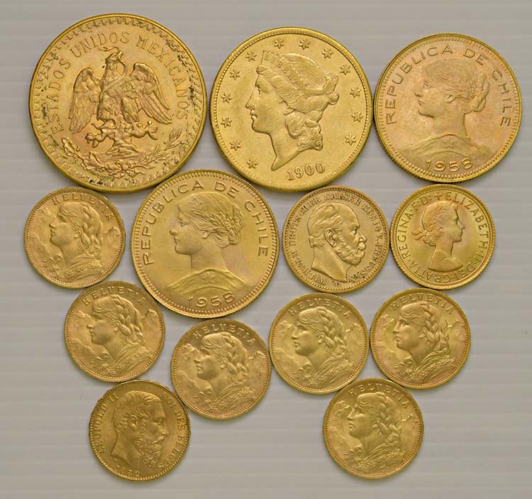 Varie. 13 monete in oro.