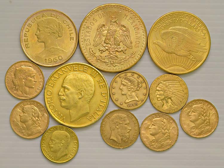Varie. 12 monete in oro, compresi ... 
