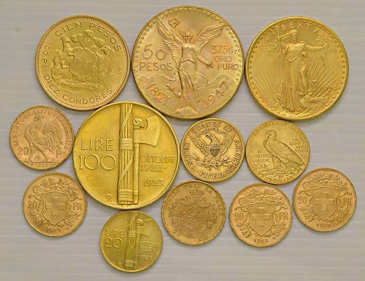 Varie. 12 monete in oro, compresi ... 