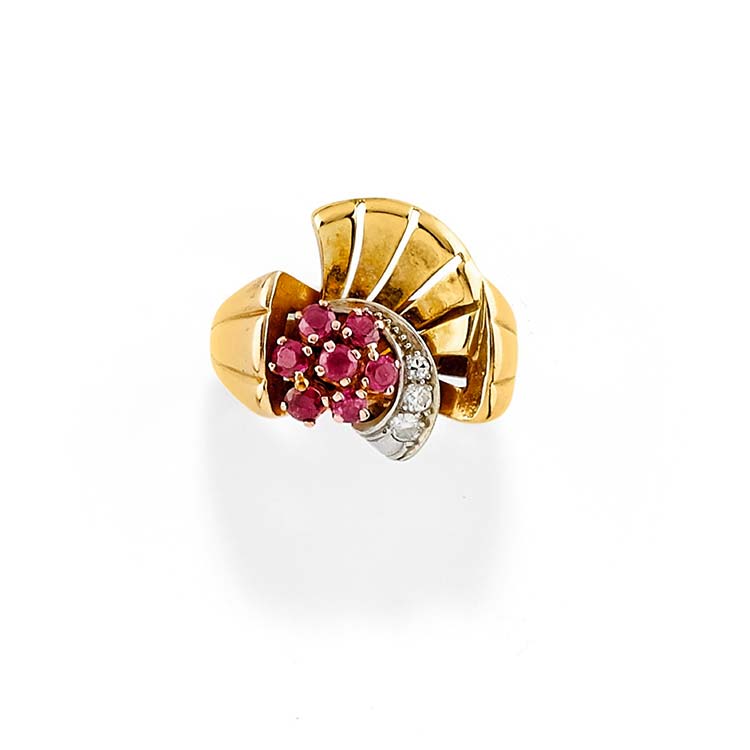 A 14K three-color gold, ruby and ... 