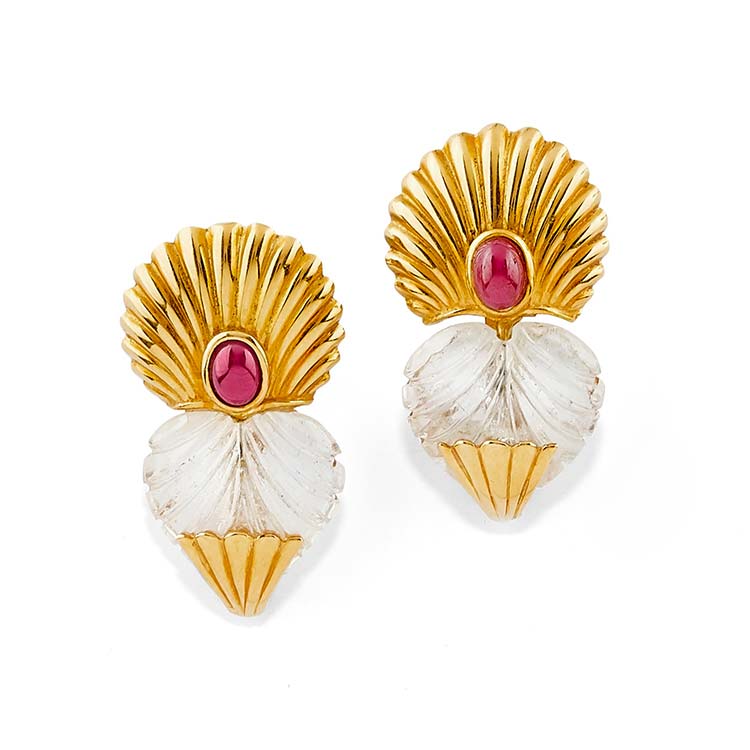A 18K yellow gold, ruby and rock ... 