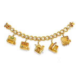 Bracciale charms in oro giallo 14K rubini, ... 
