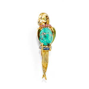 A 18K yellow gold, emerald, ruby, turquoise ... 