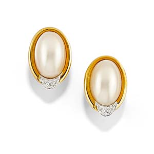 A 18K two-color gold, mabé pearl and ... 