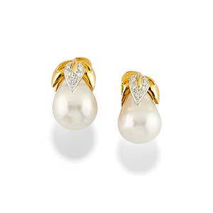 A 18K two-color gold, mabé pearl and ... 