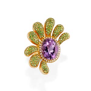 A 18K pink gold, amethyst, diamond and ... 