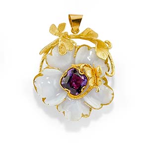 A 18K yellow gold, chalcedony and amethyst ... 