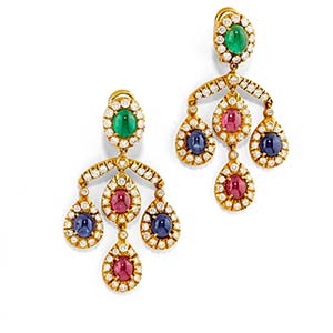 A 18K yellow gold, emerald, sapphire, ruby ... 