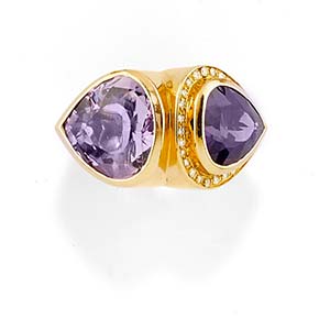 A 18K yellow gold, amethyst and diamond ... 