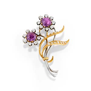 A 18K two-color gold, amethyst and diamond ... 
