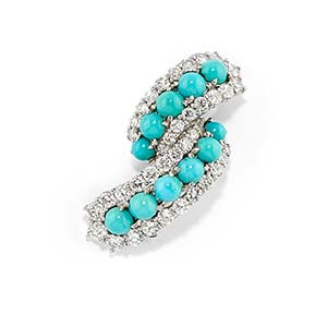 A 18K white gold, turquoise and diamond ... 
