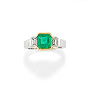 A 18K white gold, emerald and diamond ... 