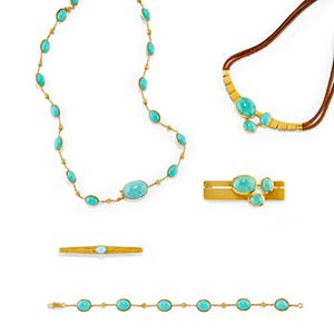 Lot of 18K yellow gold and turquoise ... 