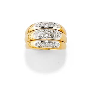 Anello in oro bicolore 18K e diamanti taglio ... 