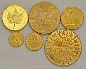 Varie. 5 monete in oro e una medaglia in ... 