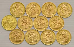 Varie. 11 monete in oro e una medaglia di ... 