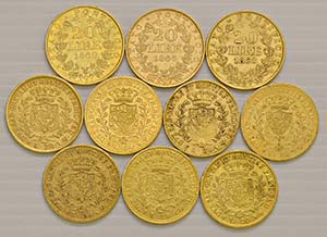 Savoia e Stato Pontificio. 10 monete in oro ... 