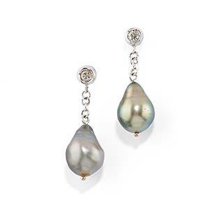 A 18K white gold, diamond and cultured pearl ... 