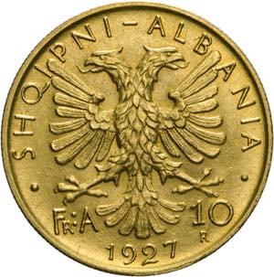 ALBANIA - AMET ZOGU, 10 Lek 1927Metallo: AV, ... 