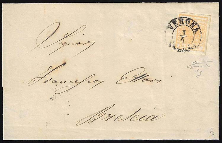 1854 - 5 cent. giallo arancio ... 