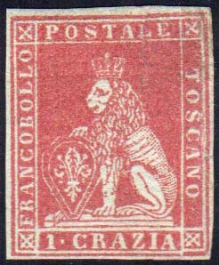 1851 - 1 crazia carminio chiaro su ... 