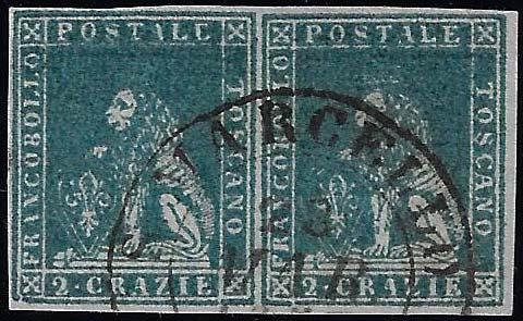1851 - 2 crazie azzurro su grigio ... 