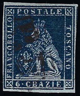 1851 - 6 crazie indaco su azzurro ... 