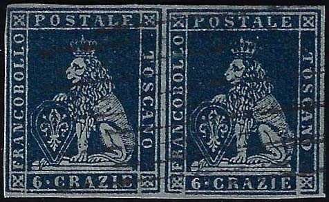 1851 - 6 crazie azzurro scuro su ... 