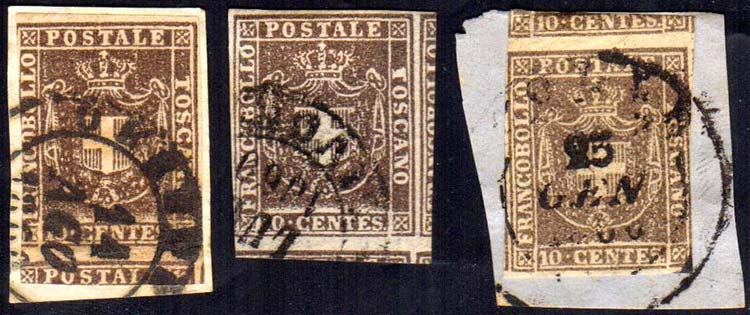 1860 - 10 cent. bruno (19), tre ... 
