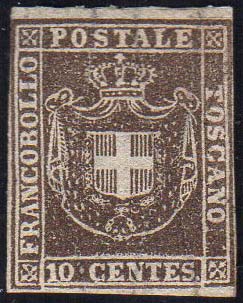 1860 - 10 cent. bruno scuro (19b), ... 