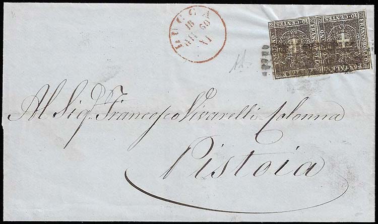 1860 - 10 cent. bruno scuro (19b), ... 