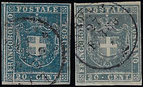 1860 - 20 cent. azzurro e azzurro ... 
