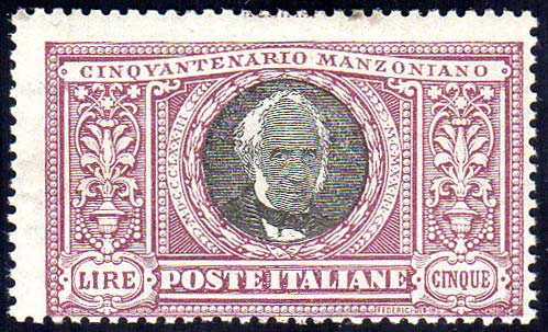 1923 - 5 lire Manzoni (156), gomma ... 
