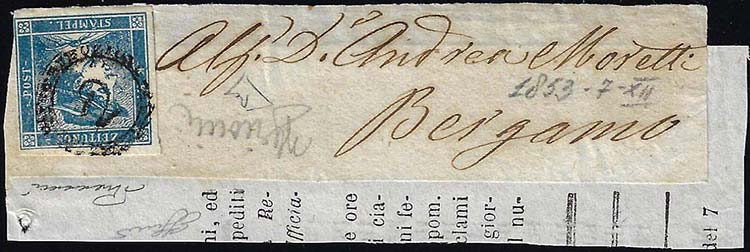 1853 - 3 cent. Mercurio azzurro, I ... 