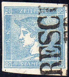 1851 - 3 cent. celeste, Mercurio ... 