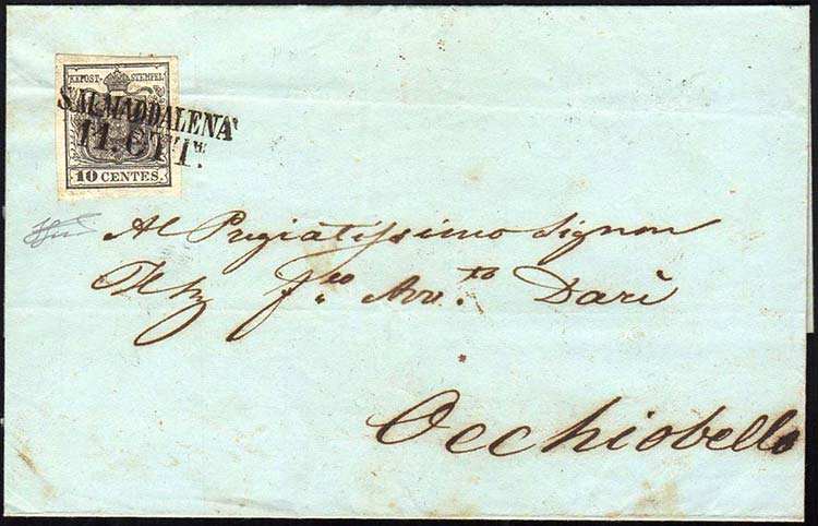 1850 - 10 cent. nero, carta a mano ... 
