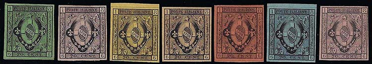 1867 - Saggi Coucorde, 7 esemplari ... 