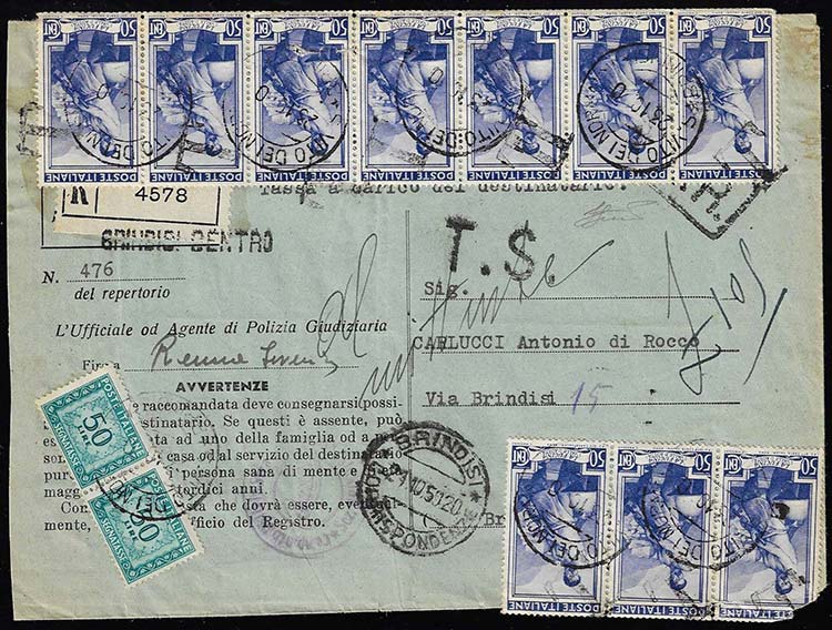 1950 - 50 cent. Lavoro, strisce di ... 