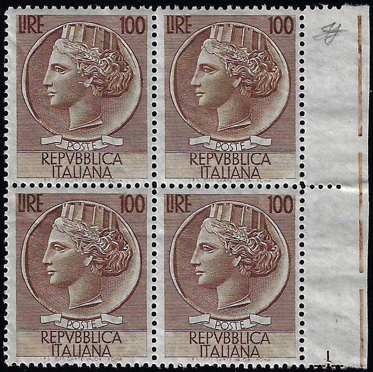 1954 - 100 lire Turrita, filigrana ... 