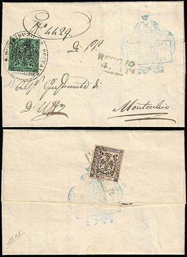 1854 - 5 cent. verde e, al verso, ... 
