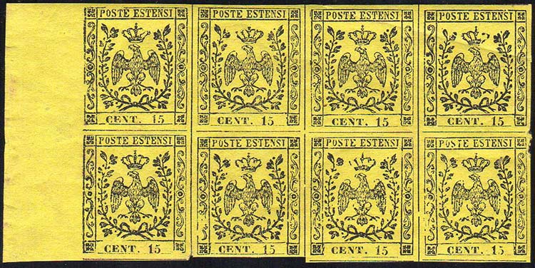 1852 - 15 cent. giallo (3), blocco ... 