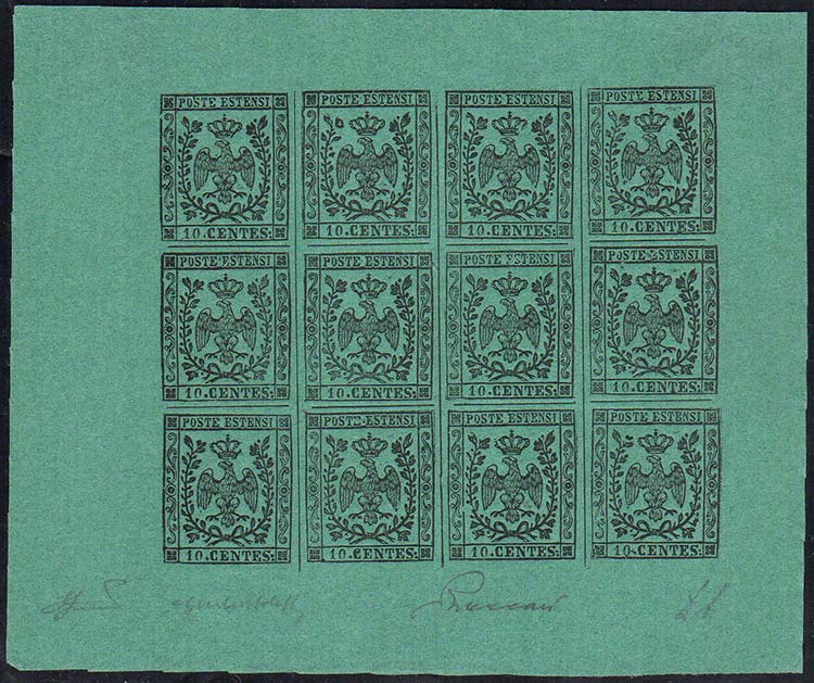 1852 - 10 cent. verde azzurro, ... 