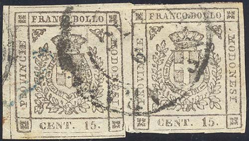 1859 - 15 cent. bruno (13), coppia ... 